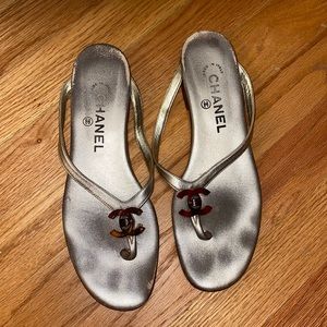 Chanel Silver Flip Flops